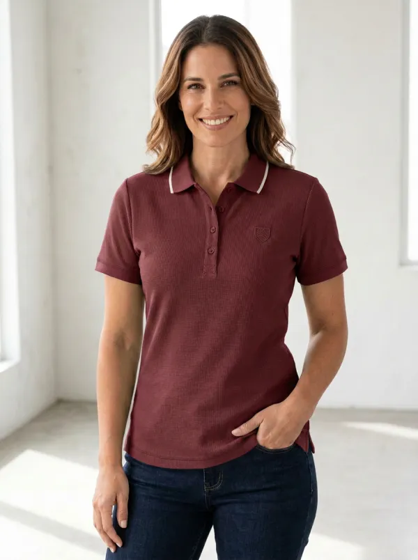 Women's Waffle-Knit Embroidered-Detail Polo Shirt