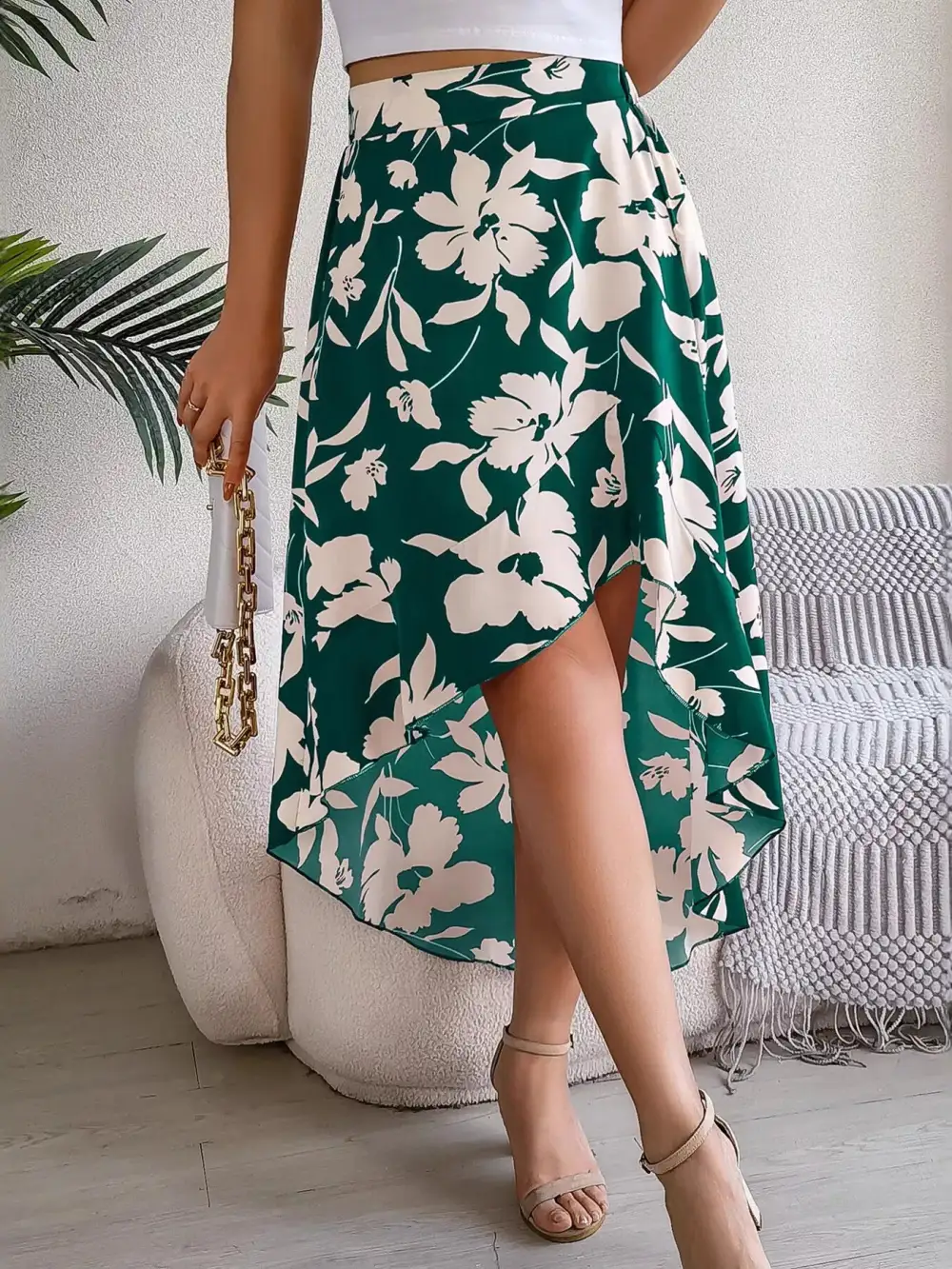 Print Ruffle Hem Asymmetrical Skirt