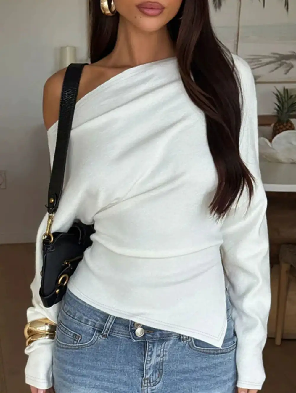 Slim Fit Asymmetrical Long Sleeve Layering Tee