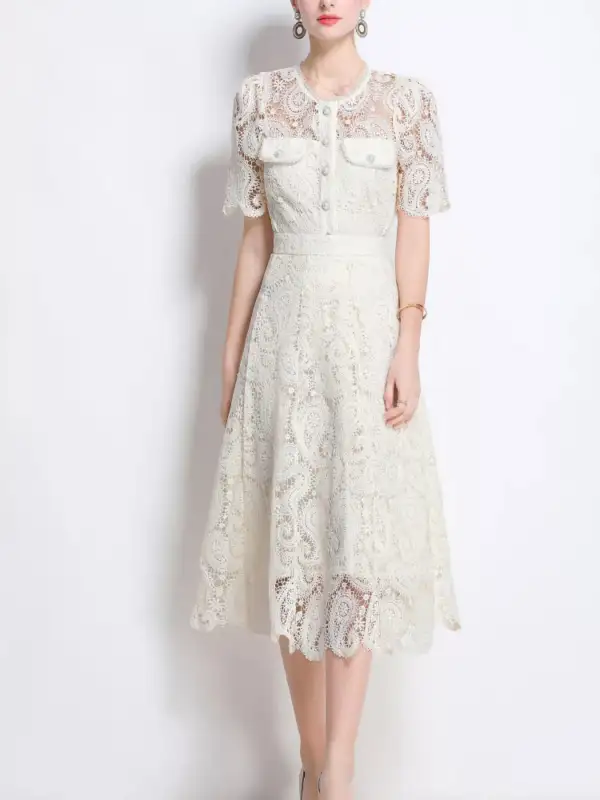 Draped Button Front Lace Detail Coordinated Set