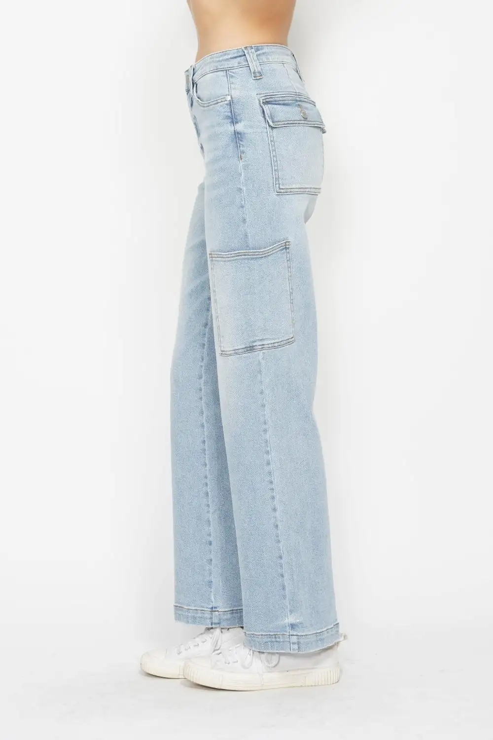 High-Waist High-Rise Washed Pocketed Straight Leg Jeans