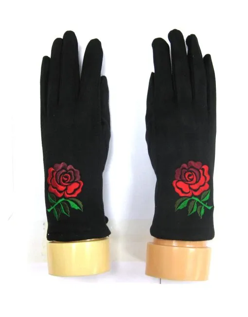 Rose Embroidered Winter Gloves