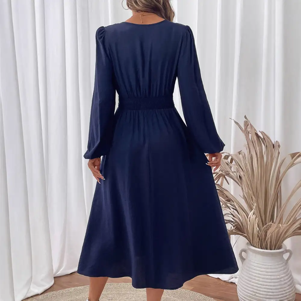 Women's V-Neck Embroidered Floral Midi Dress