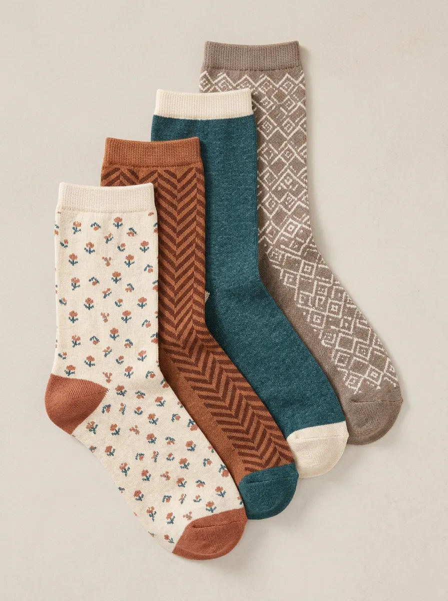 Garden Inspired Geometric Floral Vintage Four-Pair Casual Socks