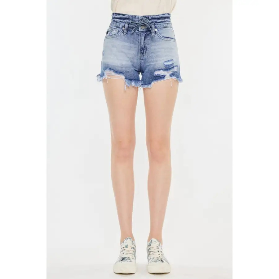 High Rise Frayed Hem Denim Shorts