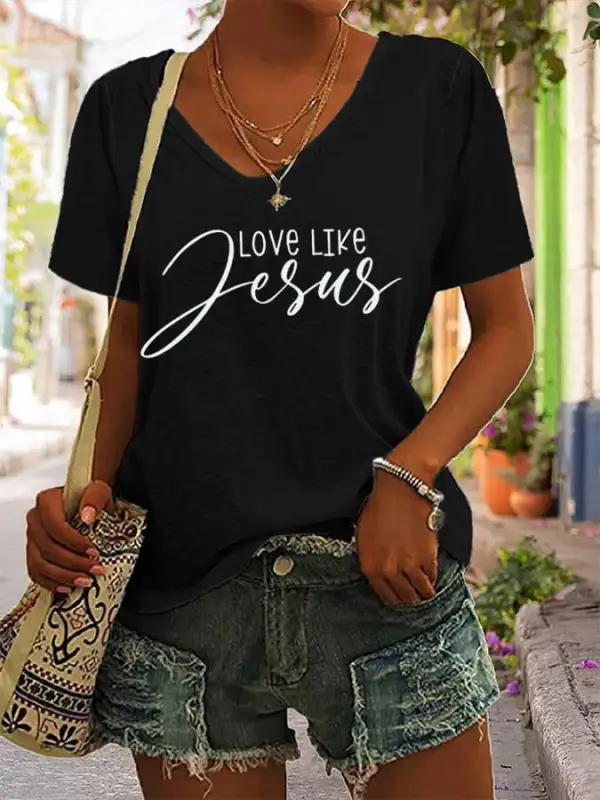 Women's Christian Love Like Jesus Print Casual T-Shirt