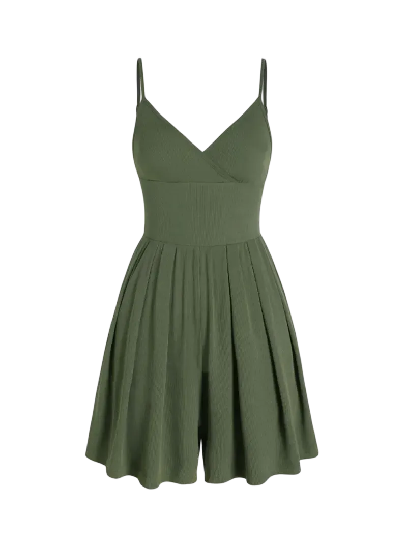 Women's Solid-Color Knit Backless Wrap-Style Slim-Fit Camisole Romper