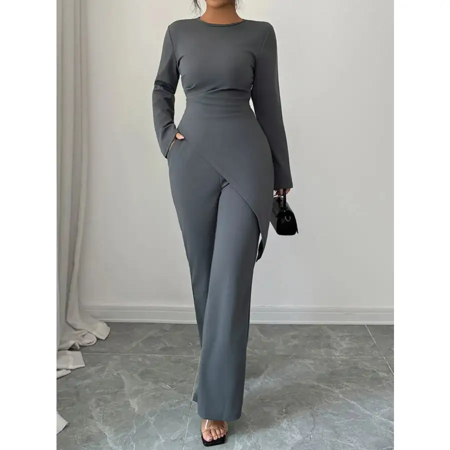 Asymmetric Long Sleeve Top and Pants Set
