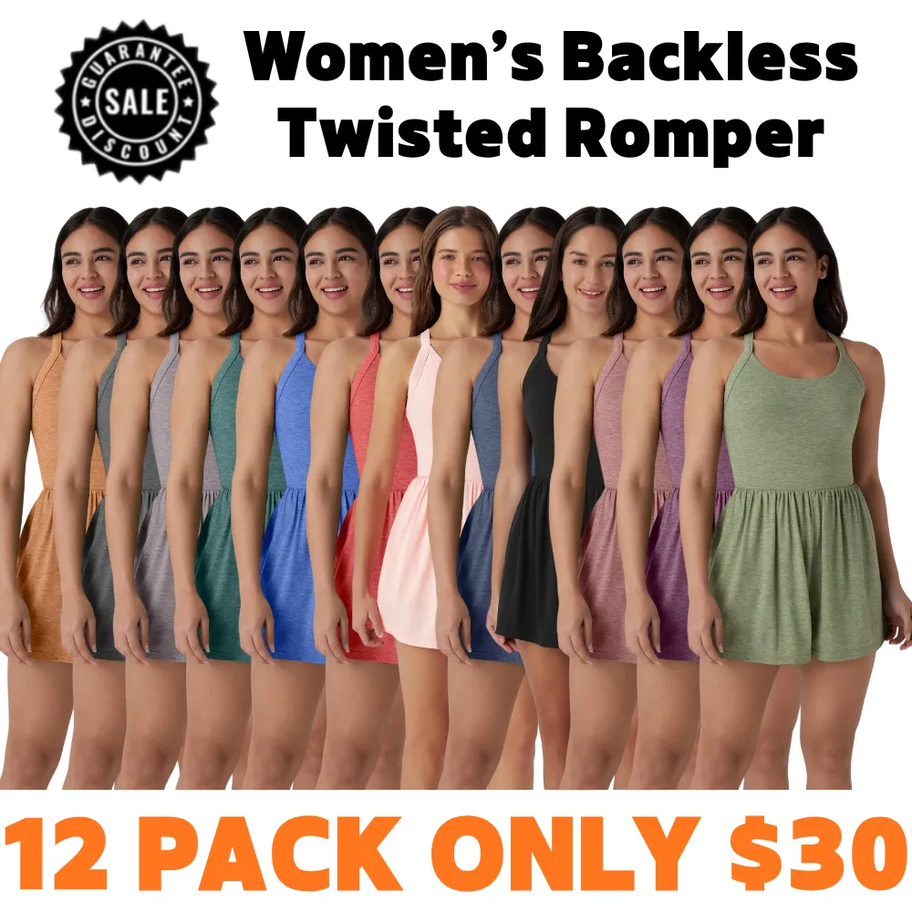 Women’s Backless Twisted Romper – 2-in-1 with Pocket