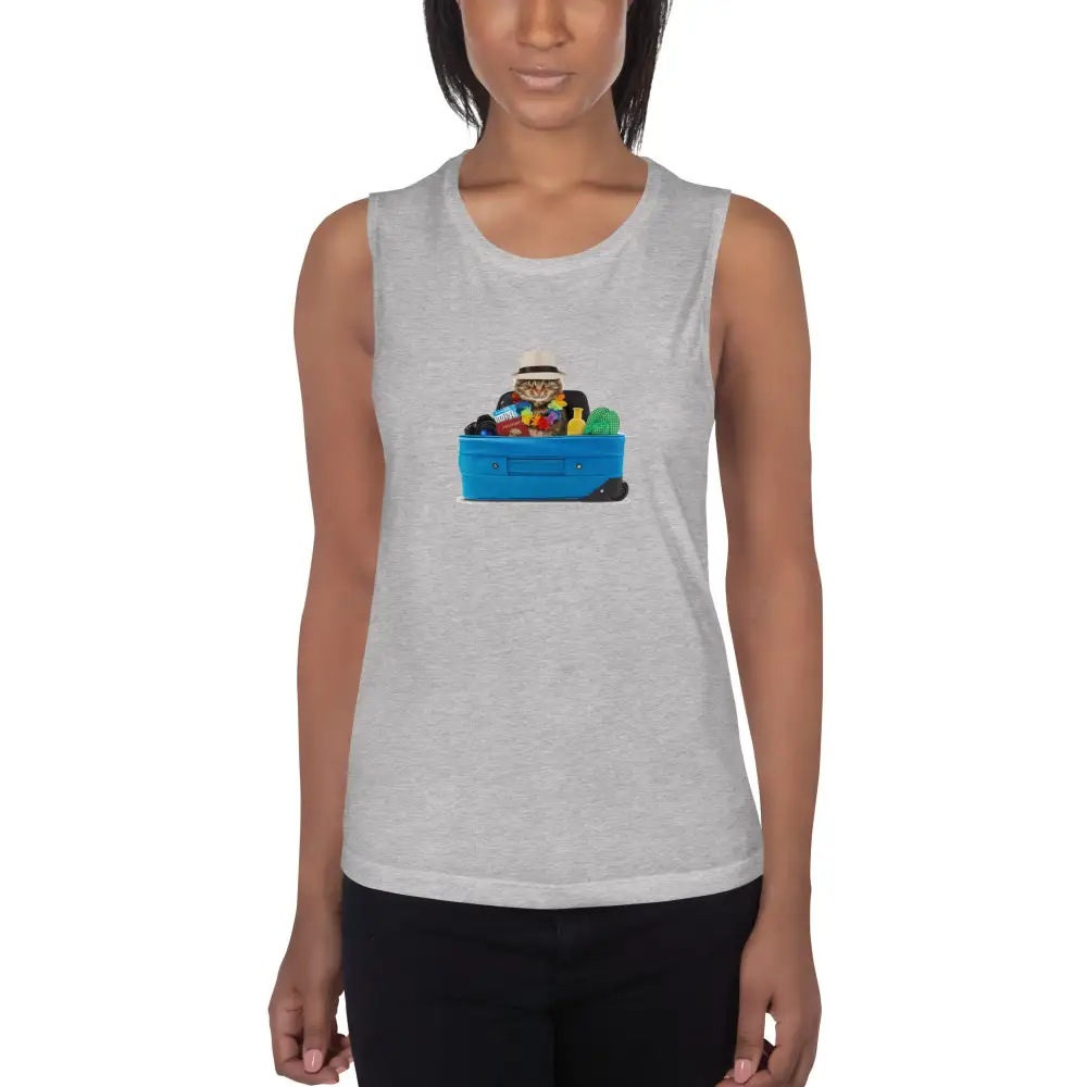 Graphic Ladies Muscle Tank Cat Tourist Tank Top
