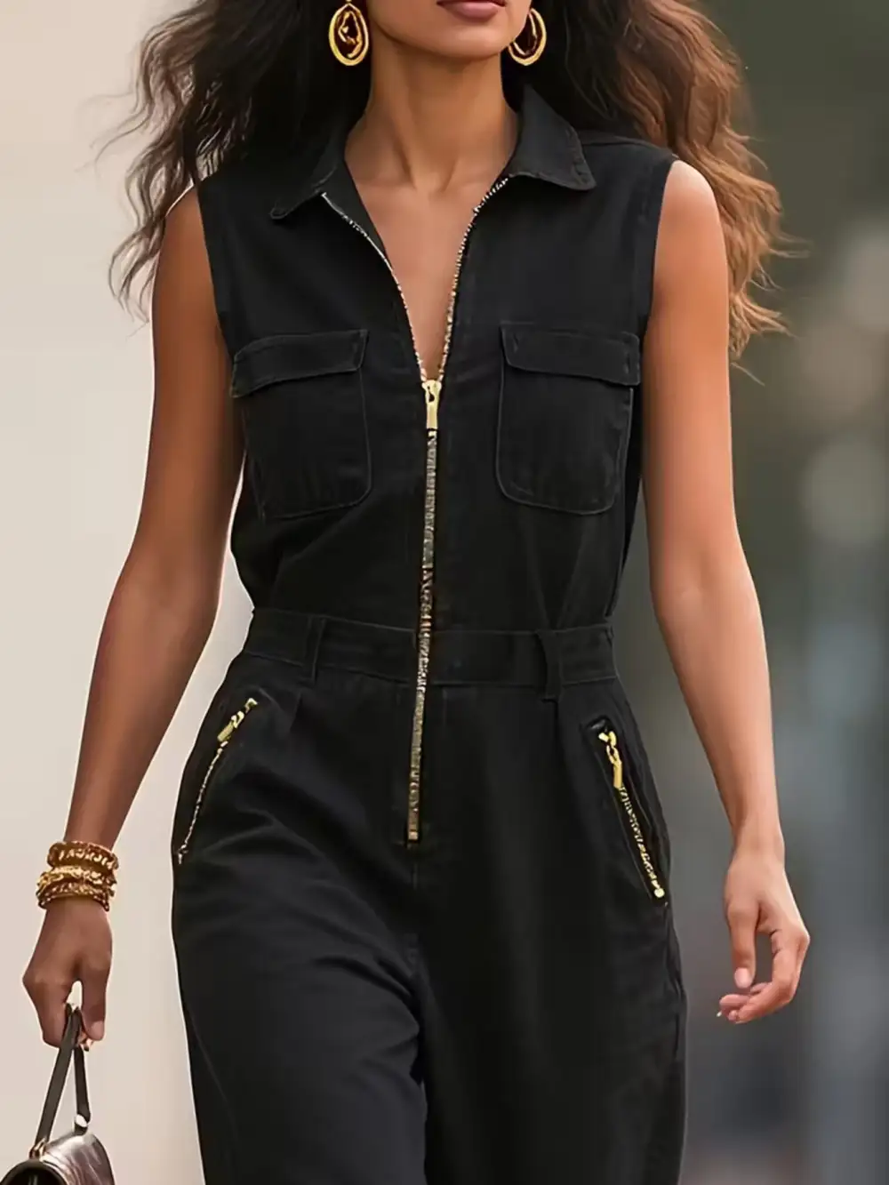 Sleeveless Zip Up Jumpsuit