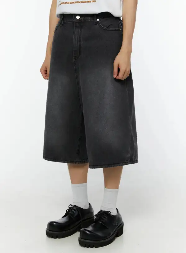 Men's Casual Washed Wide Leg Denim Shorts
