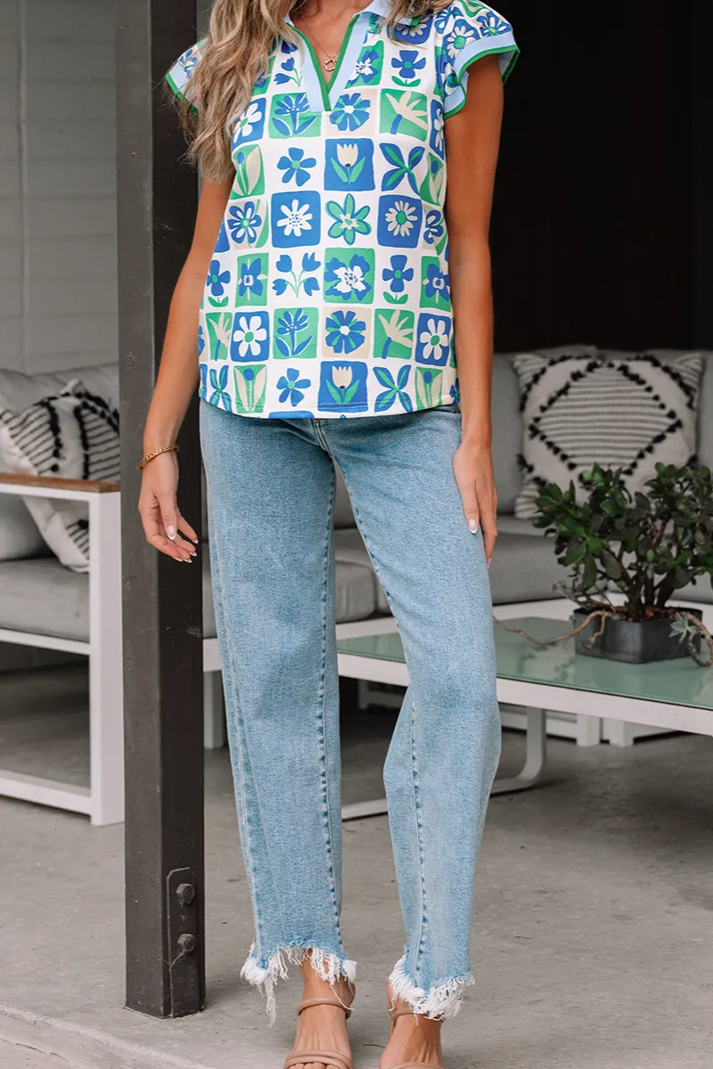 Floral Plaid Collared Blouse