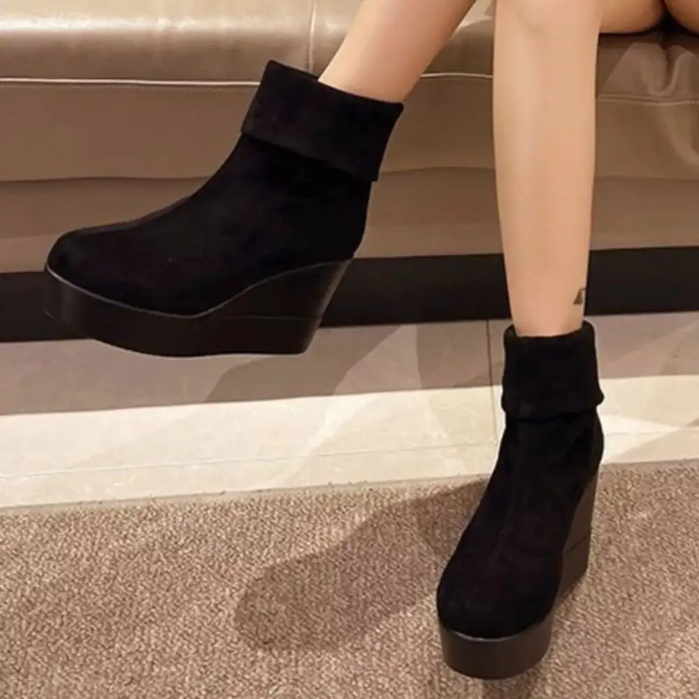 Refined Round Toe Wedge Boots