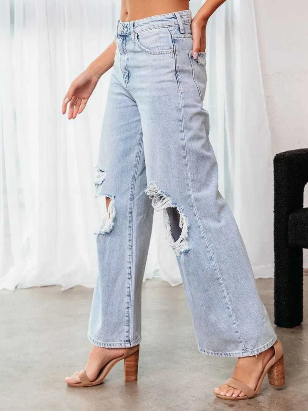 Smocked Short Sleeve Denim Jeans
