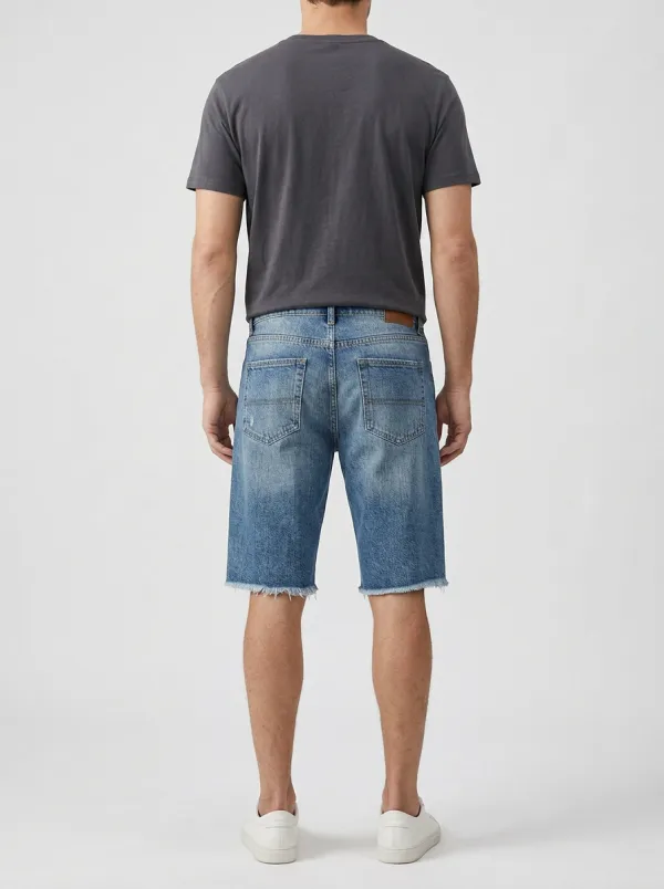Men's Distressed Raw Hem Street Inspired Distressed Denim Shorts