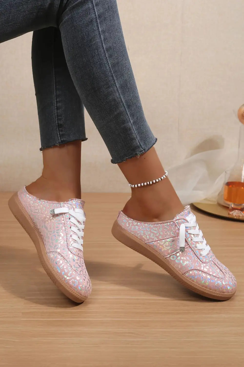 Refined Leopard Metallic Accent Lace-Up Slip-On Sneakers