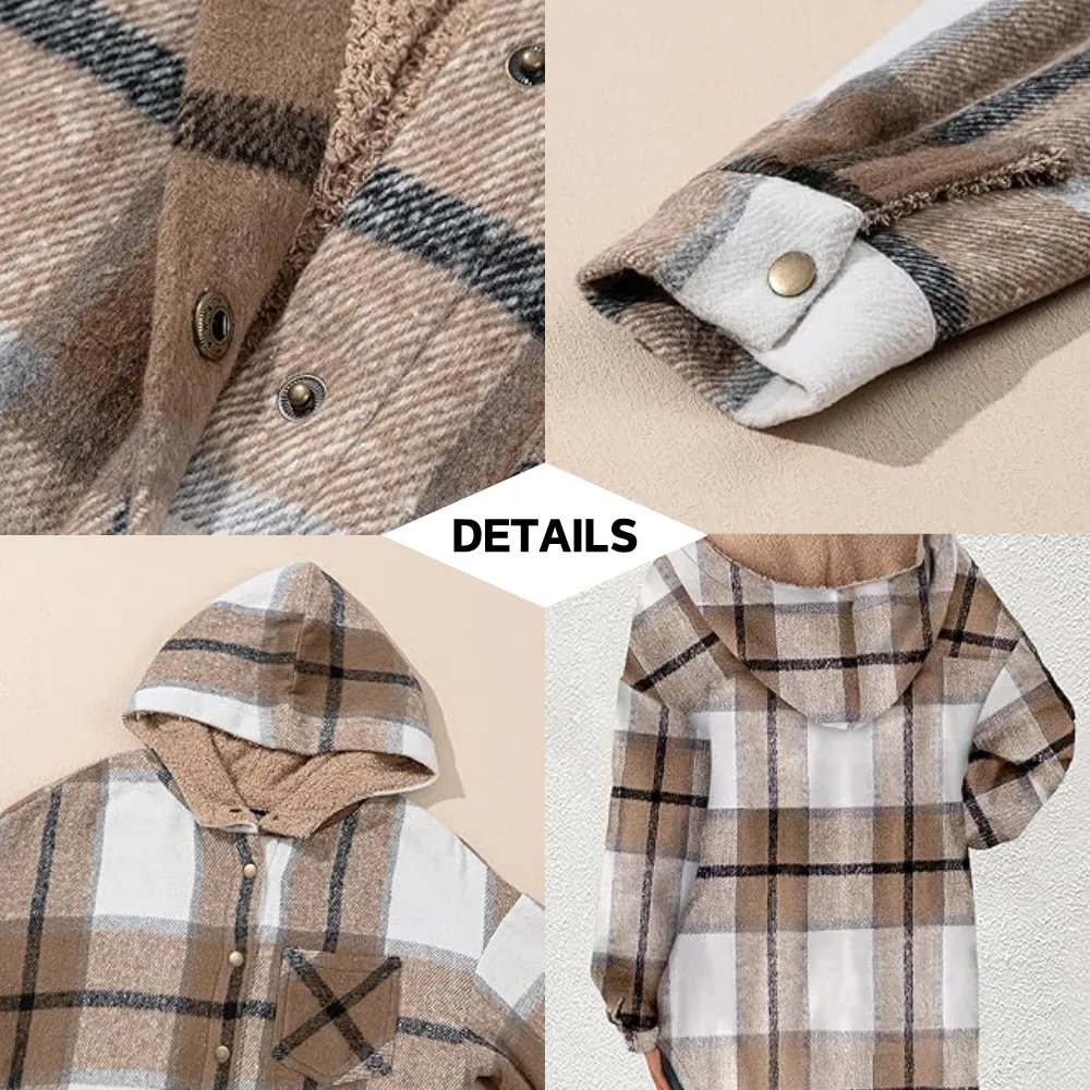 Women's Flannel Hooded Plaid 2025 Shacket Thick Coat
