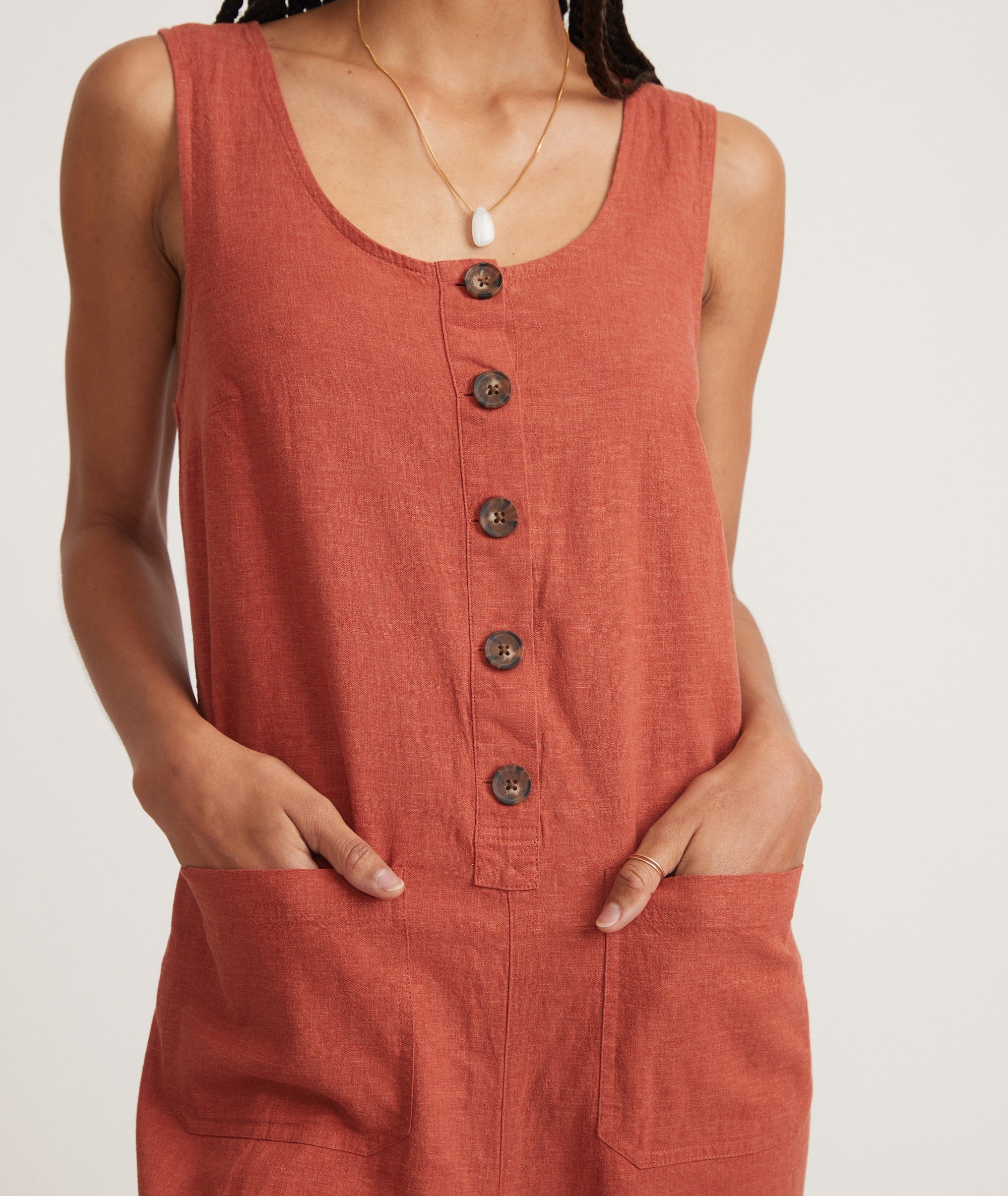 Button-Down Sleeveless Cotton Jumpsuit