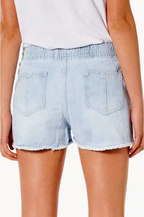 Distressed Pull On Denim Shorts