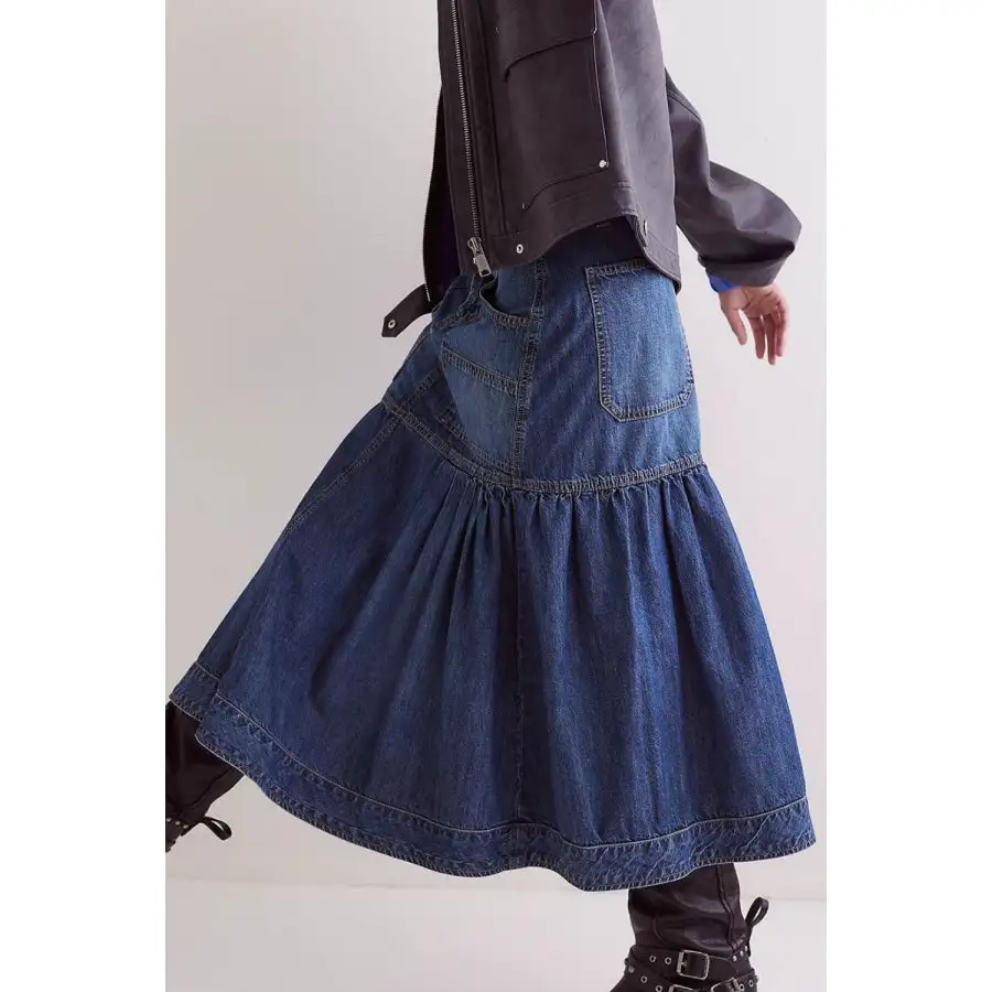 Midi Denim Skirt with Pockets