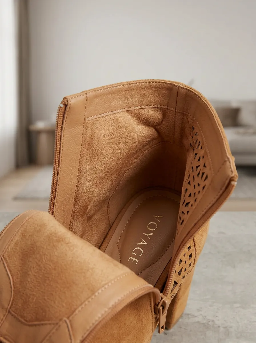 Cutout Geometric Suede-Look Women's Peep-Toe Ankle Boots