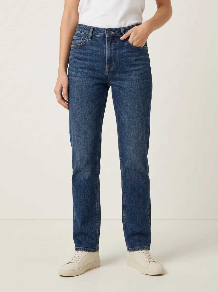 Relaxed Straight Leg Mid Rise Straight Leg Jeans