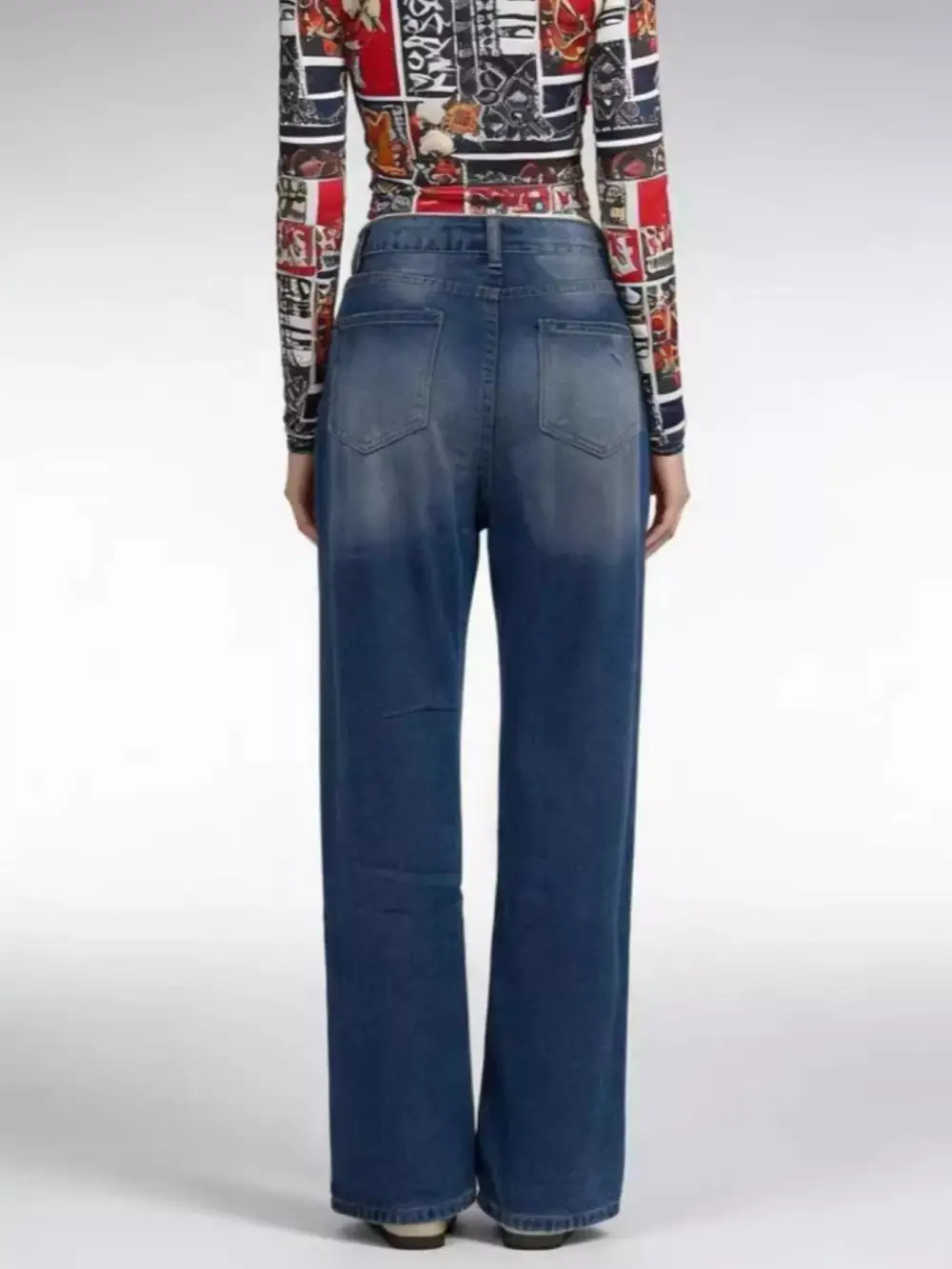 Classic Wide Leg Distressed Denim Jeans