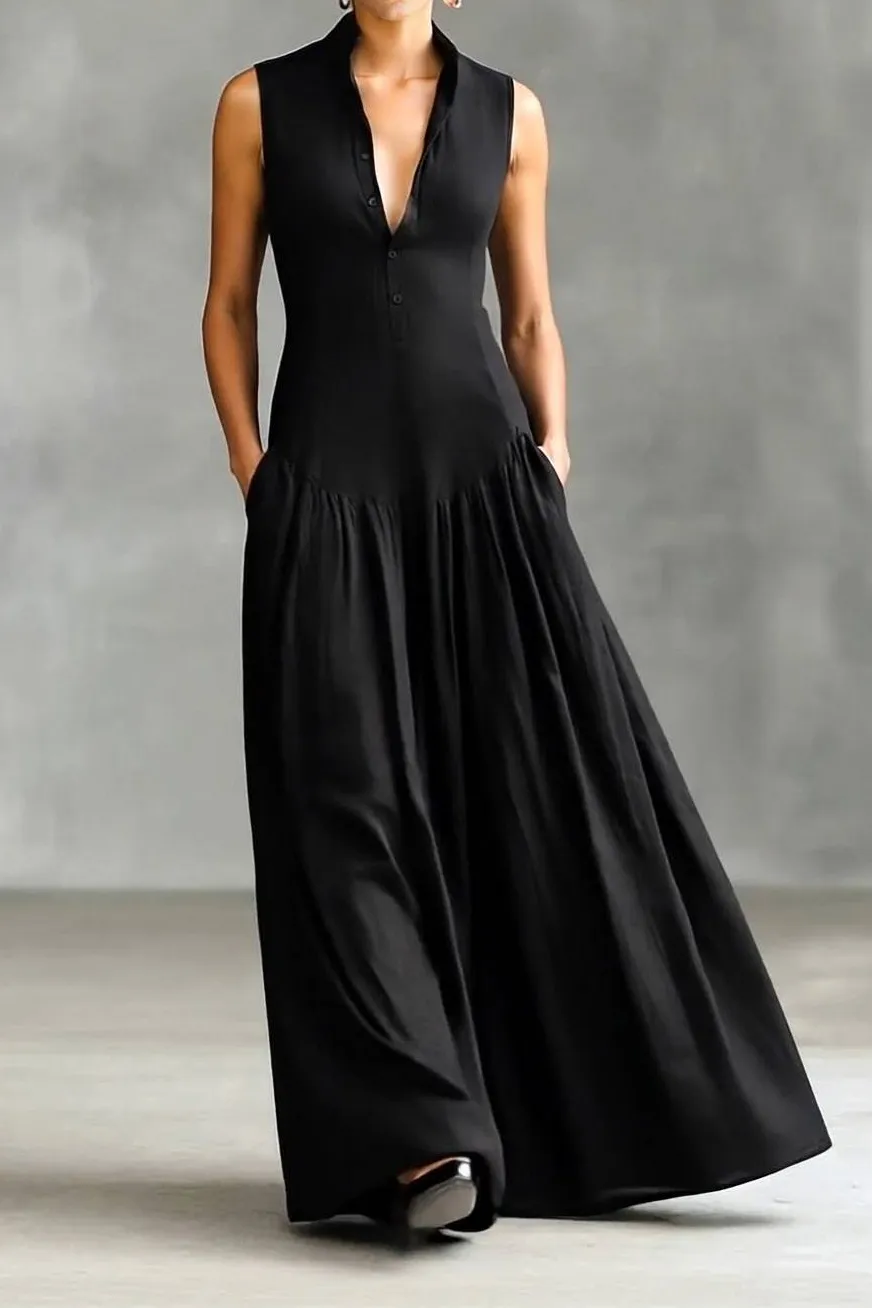 Minimalist Stand Collar Maxi Dress