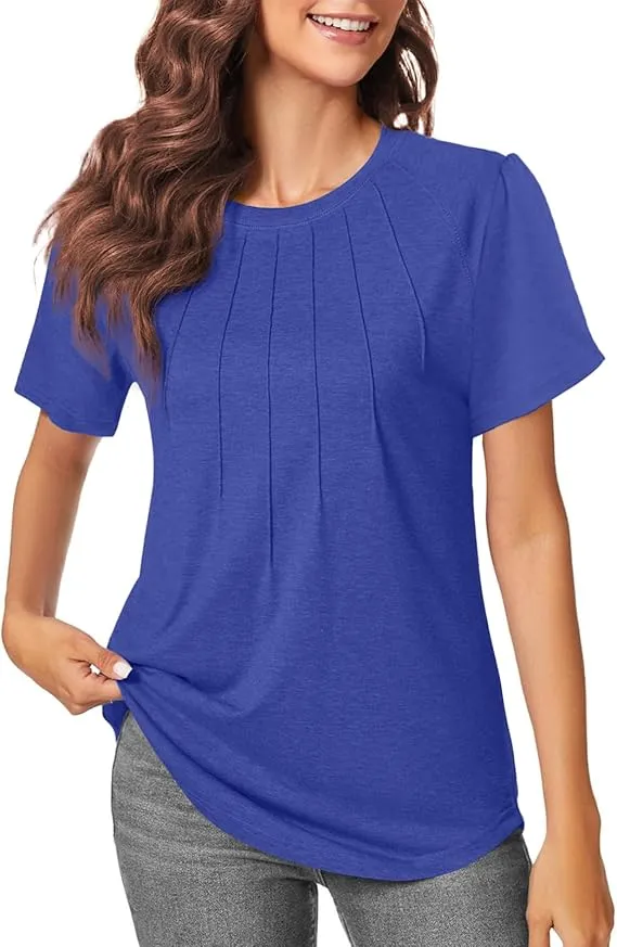 5PACK-Casual Short Puff Sleeve Pleated Shirts Casual Blouses