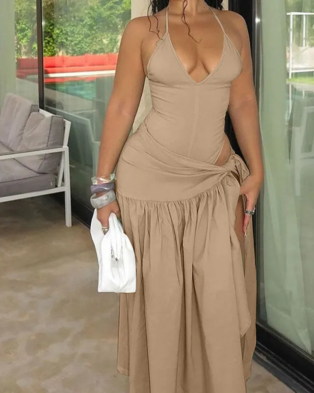 Halter Neck V Neck Matching Outfit Set