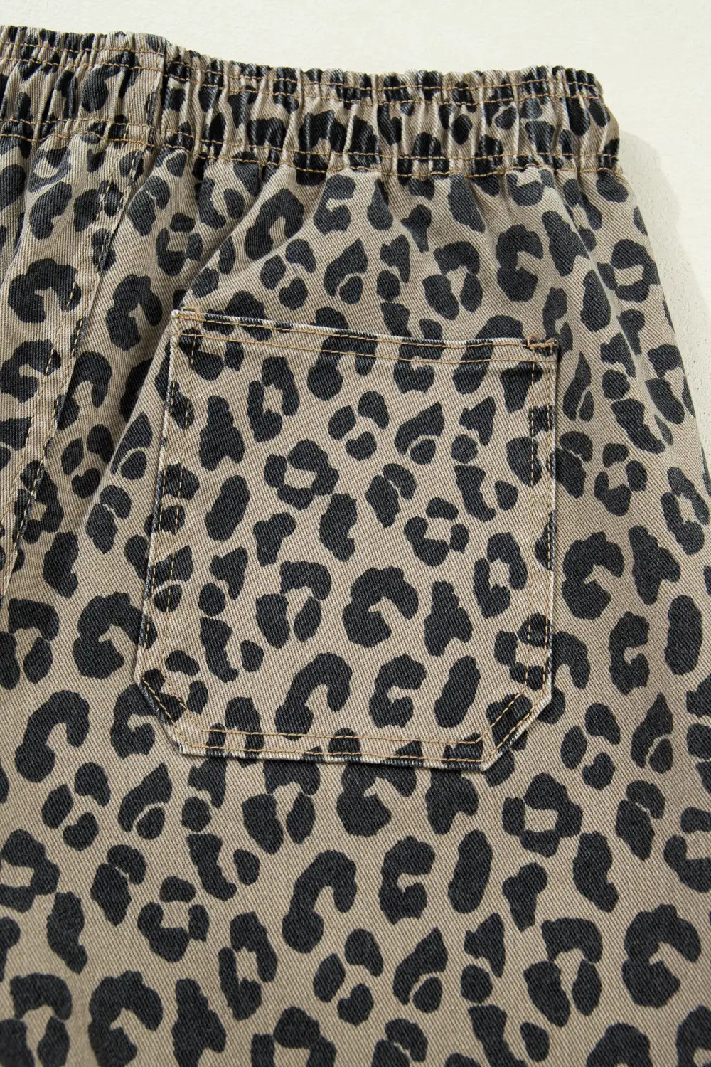 Loose Drawstring Elastic Waist Leopard Print Jeans