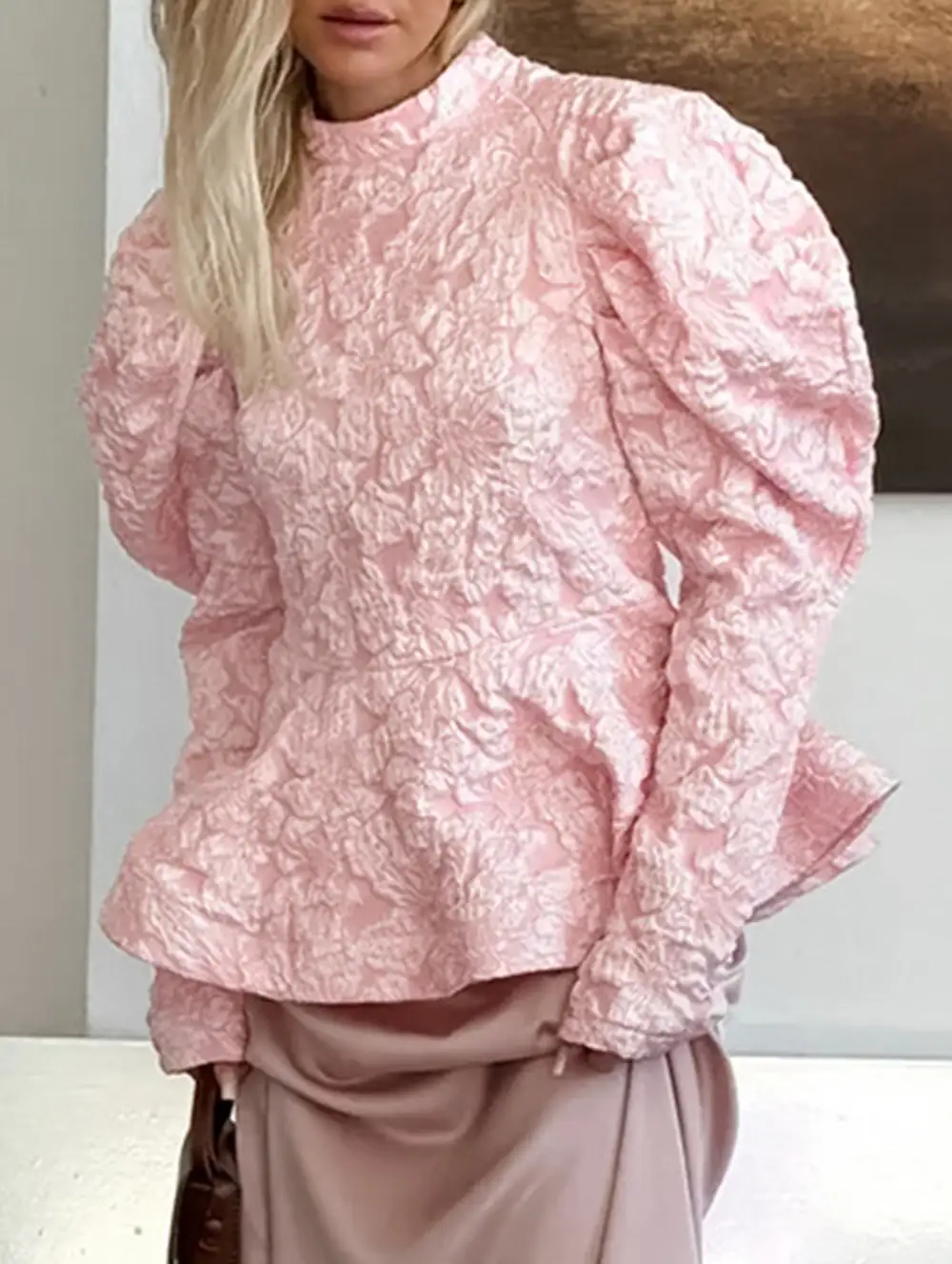 French Vintage Puff Sleeve Jacquard Tee