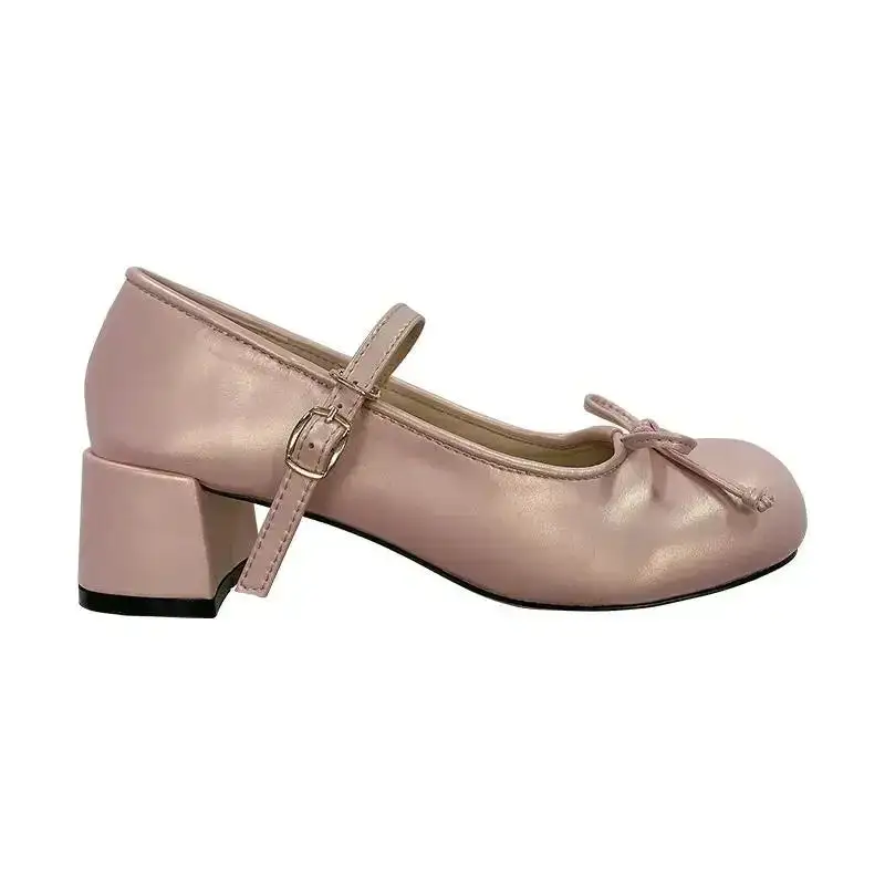 Bow-Detail Mary-Jane Round-Toe Flats