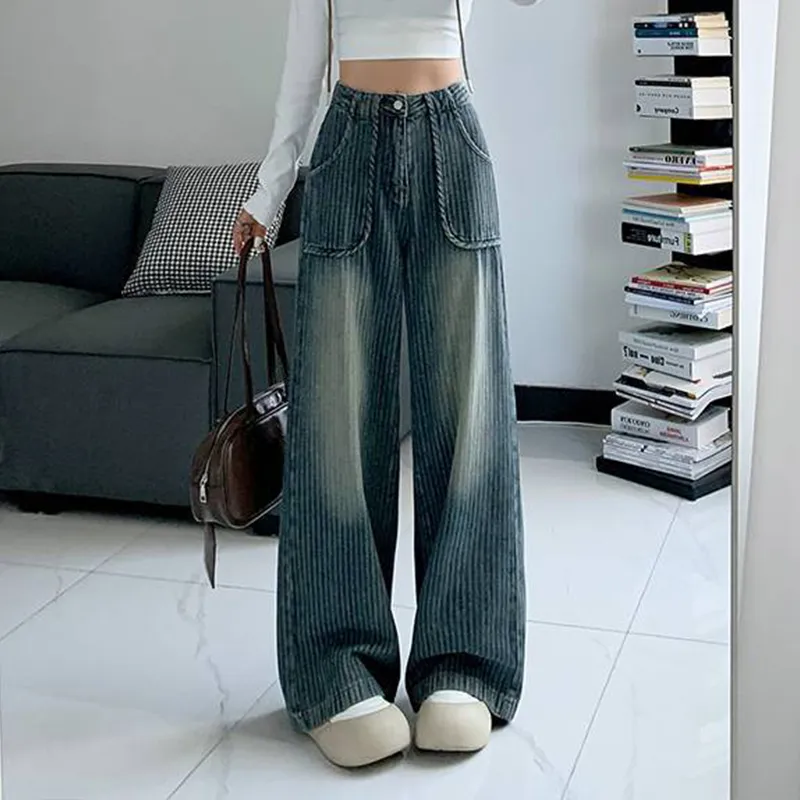 High Waist Distressed Wide Leg Jeans