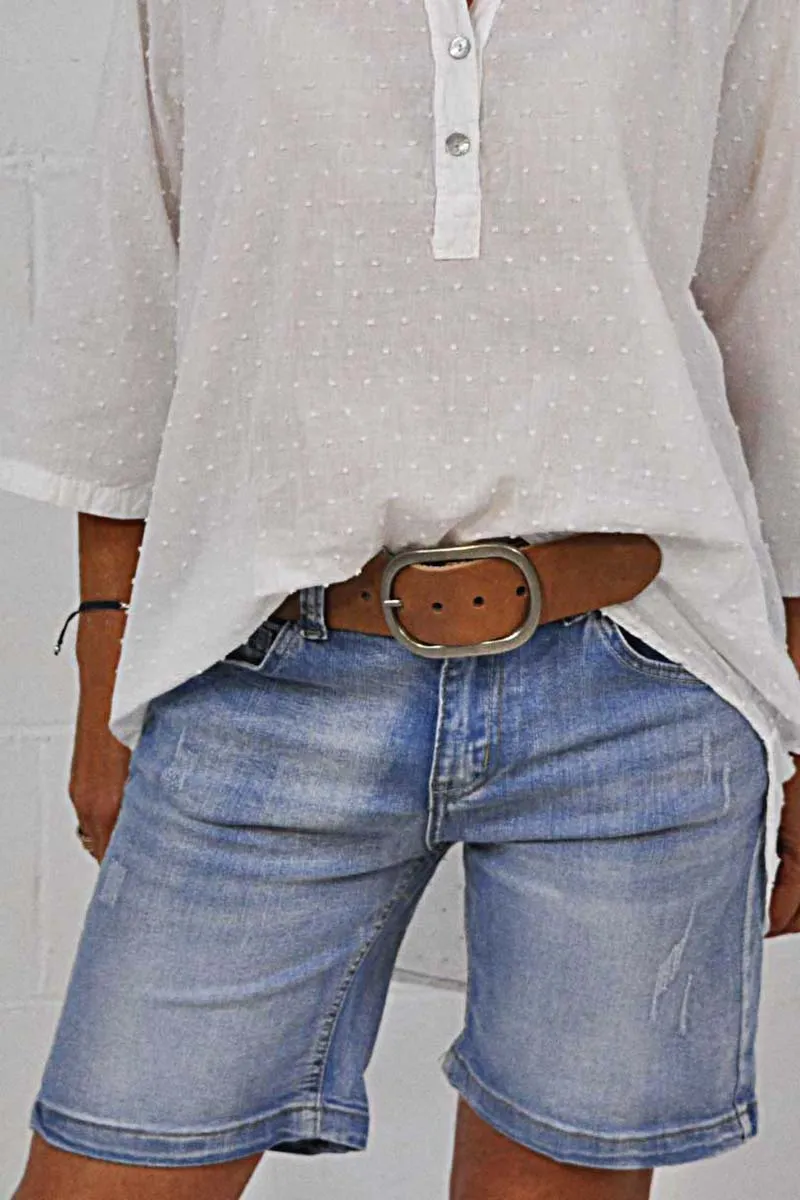 Zip Fly Ripped Denim Shorts Without Belt