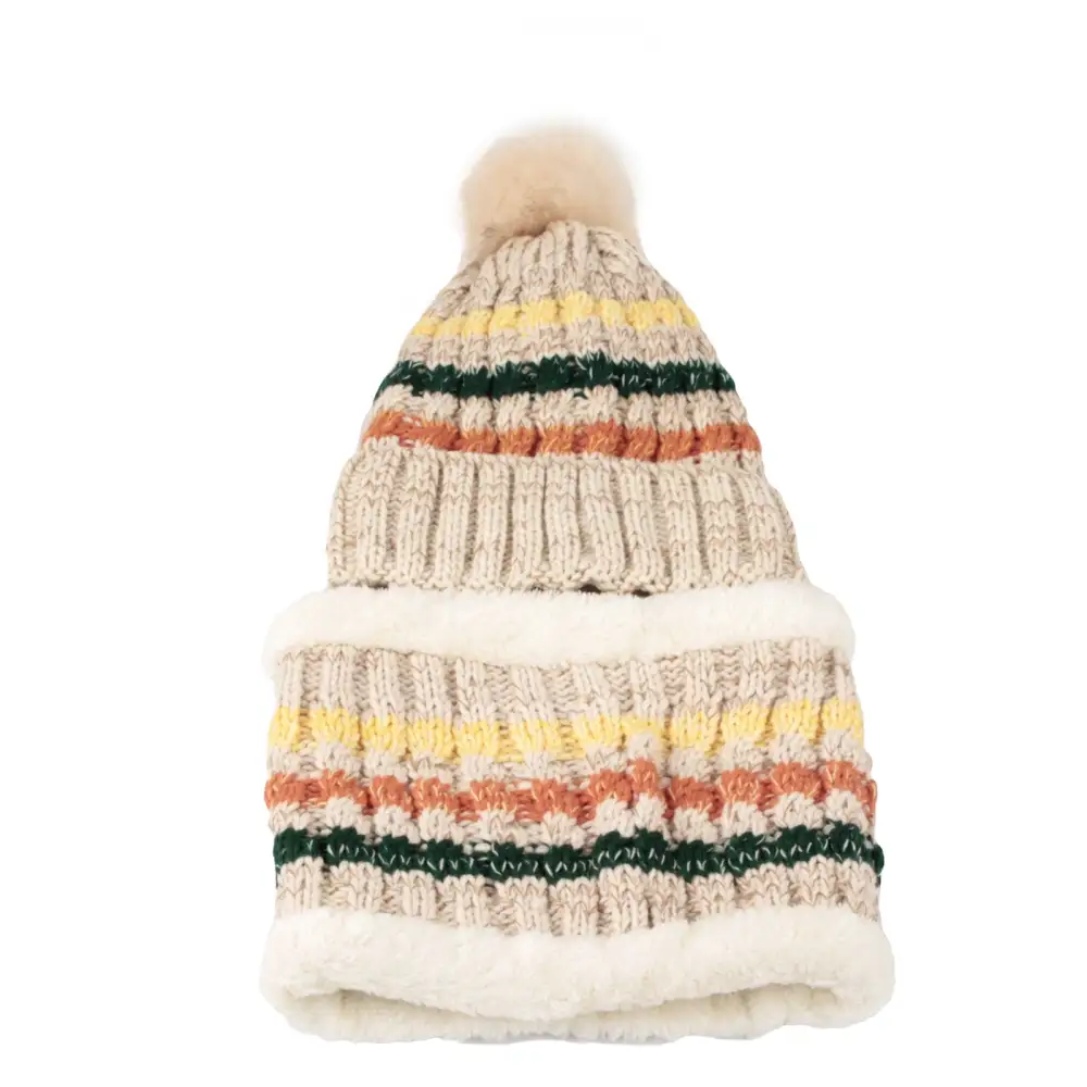 Knit Pom Pom Fleece Beanie Hat