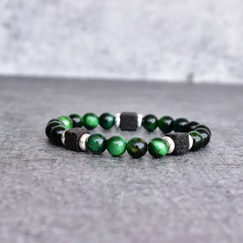 Contemporary Cube-Bead Tiger Eye Lava Bead Bracelet