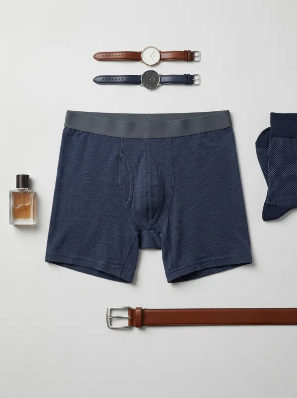 Men's Navy Heather Solid Color Printed Boxer Briefs