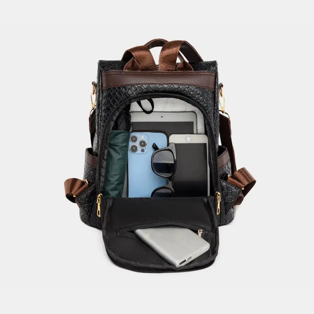Faux Leather Backpack Camping Bag