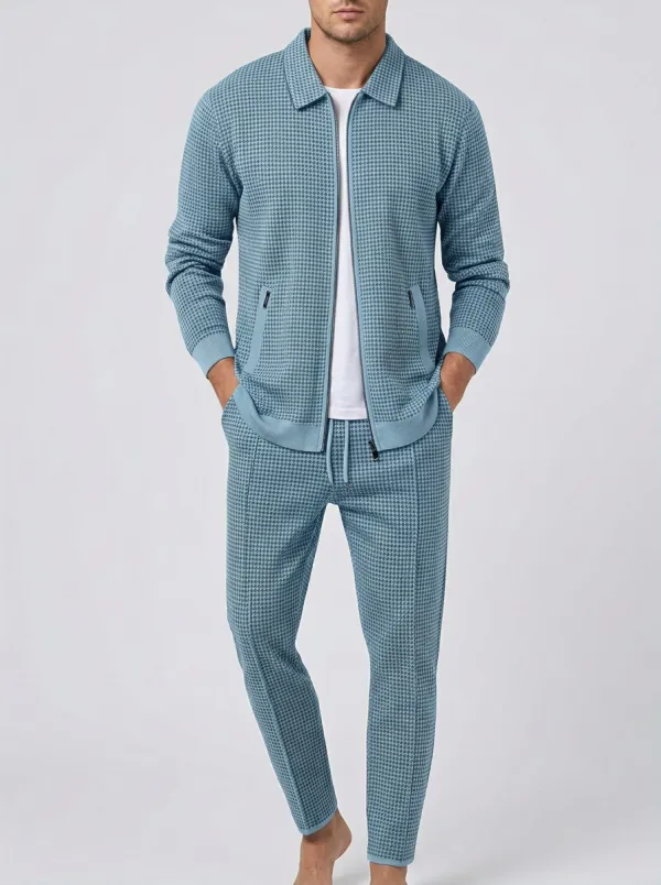Men's Heritage Inspired Houndstooth Polo Collar Jacket and Jogger Pants Set