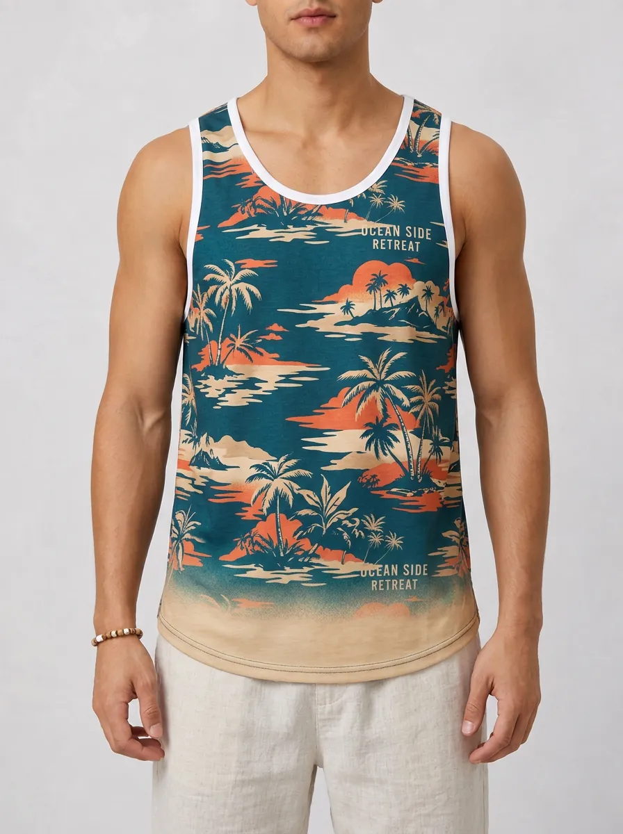 Men's Tropical Beach Ocean Side Retreat Printed Tank Top