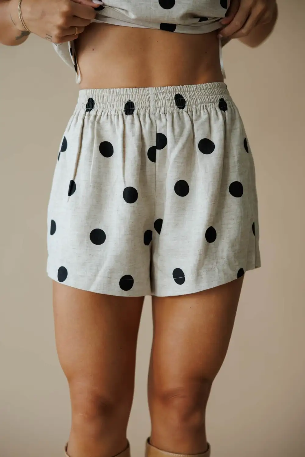 Classic Linen Blend Polka Dot Casual Shorts