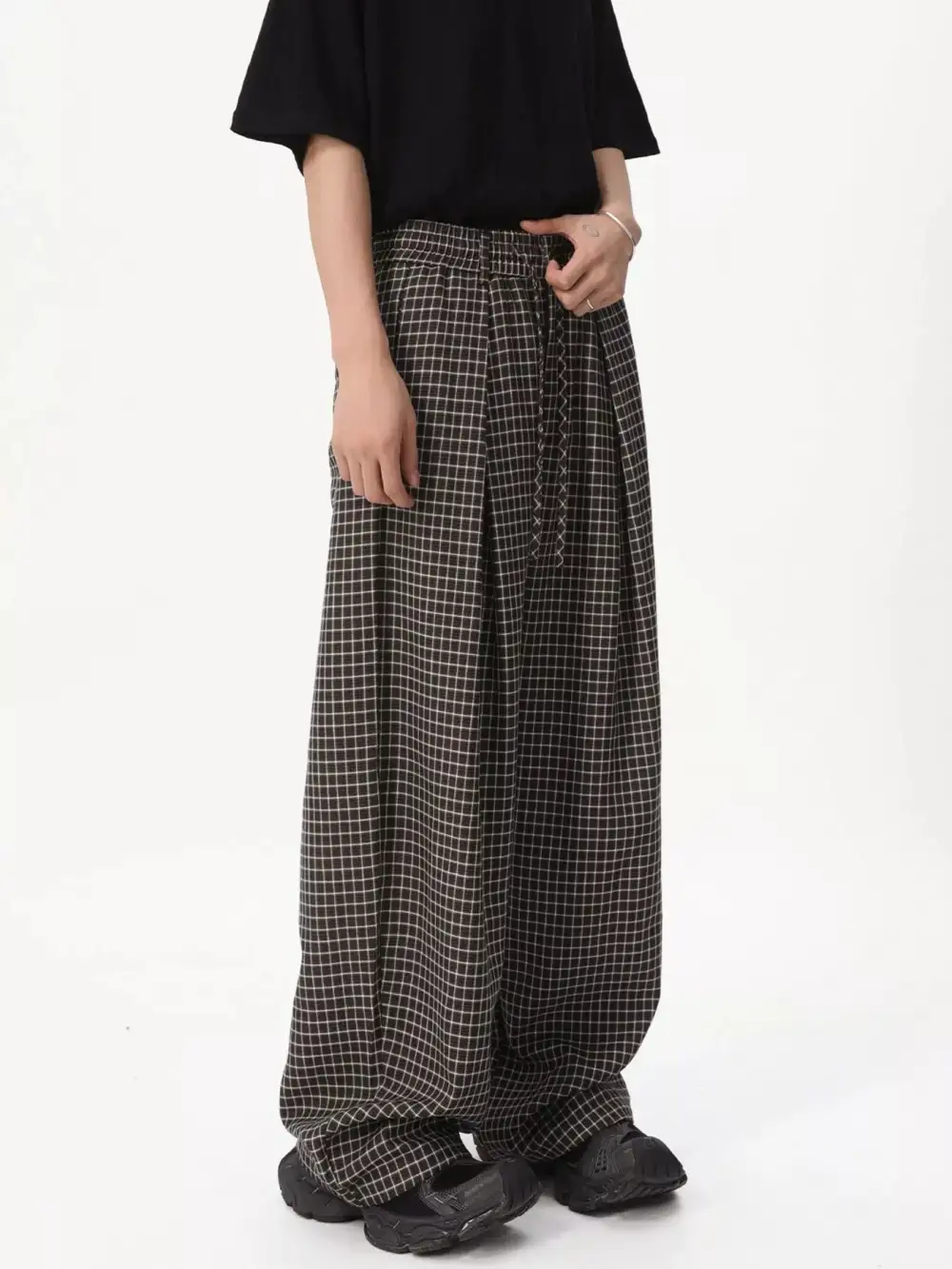 Refined Men's Plaid Wide Leg Pants