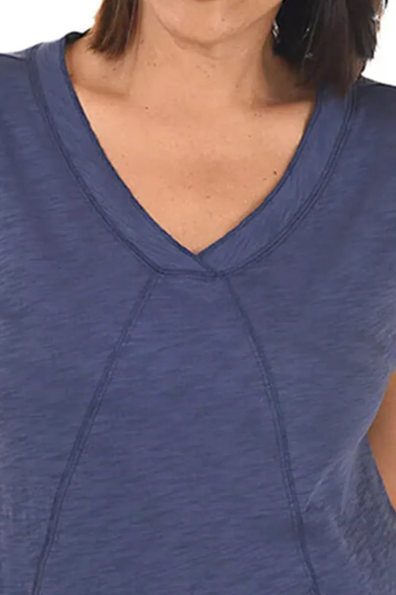 Slub-Knit Short Sleeve Seamed Tunic