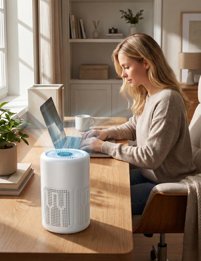 Air purifier in a home office