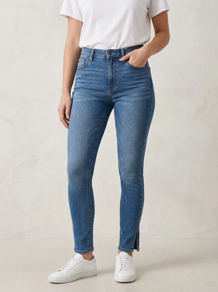 Women's High-Waisted Side-Slit Denim Jeans