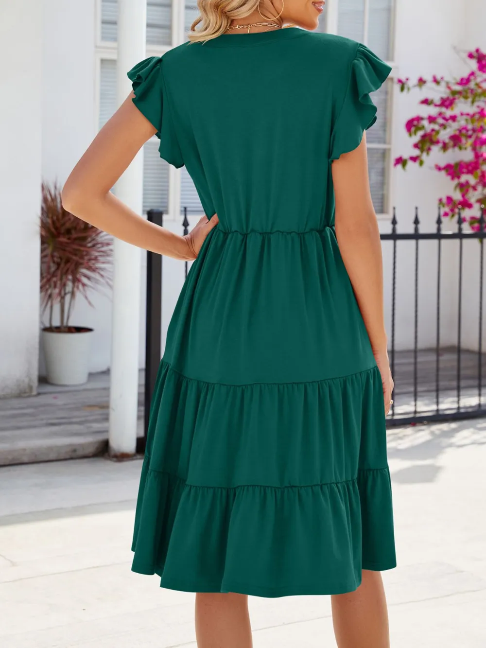 Clean Line Ruffle Tiered Midi Dress