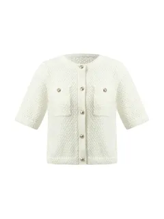 Openwork Round Neck Knitted Women Cardigan