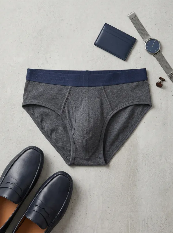 Men's Charcoal Grey Solid Color Elastic Waistband Briefs